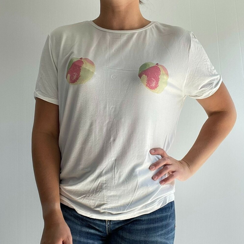 XXL Kittenish Peach Tee Cream Graphic Women's Top